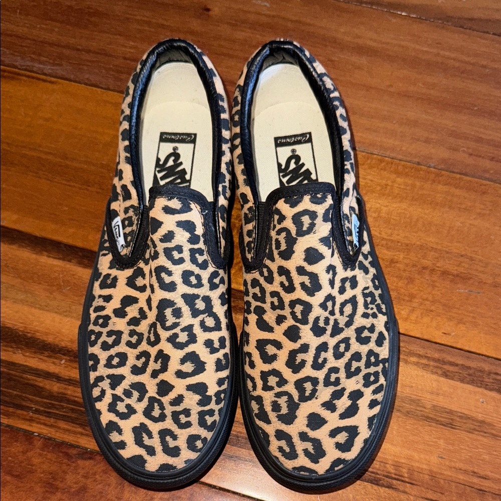 Vans Custom Leopard Pattern Slip-On Sneakers